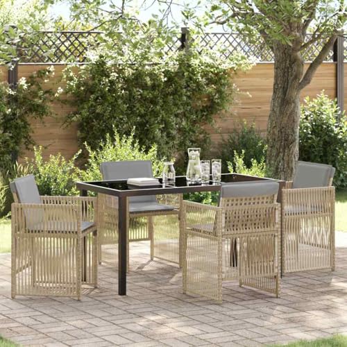 HOMEELIKE 5-teiliges Garten-Esszimmer-Set mit Kissen in Beige aus Poly-Rattan HOMEELIKE 5-teiliges Garten-Esszimmer-Set mit Kissen in Beige aus Poly-Rattan von HOMEELIKE
