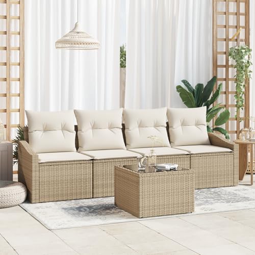 HOMEELIKE 5-teiliges Garten-Sofa-Set mit Kissen Beige Poly-Rattan von HOMEELIKE