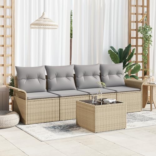 HOMEELIKE 5-teiliges Garten Sofa Set mit Kissen Beige Poly Rattan von HOMEELIKE