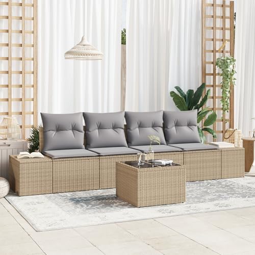 HOMEELIKE 5-teiliges Garten-Sofa-Set mit Kissen Beige Poly Rattan von HOMEELIKE