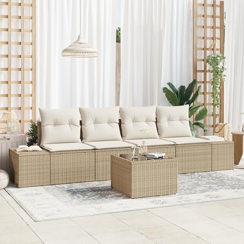 HOMEELIKE 5-teiliges Garten Sofa Set mit Kissen Beige Poly Rattan von HOMEELIKE