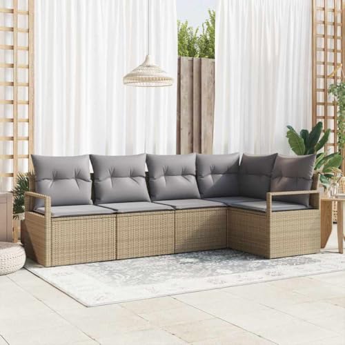 HOMEELIKE 5-teiliges Garten Sofa Set mit Kissen Beige Poly Rattan HOMEELIKE 5-teiliges Garten Sofa Set mit Kissen Beige Poly Rattan von HOMEELIKE