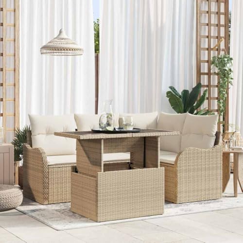 HOMEELIKE 5-teiliges Garten Sofa Set mit Kissen Beige Poly Rattan HOMEELIKE 5-teiliges Garten Sofa Set mit Kissen Beige Poly Rattan von HOMEELIKE