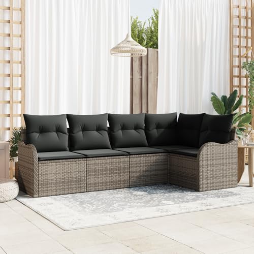 HOMEELIKE 5-teiliges Garten Sofa Set mit Kissen Grau Poly Rattan von HOMEELIKE