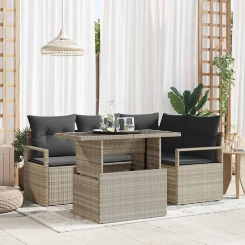 HOMEELIKE 5-teiliges Garten Sofa Set mit Kissen Hellgraues Poly Rattan von HOMEELIKE