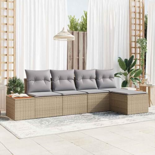 HOMEELIKE 5-teiliges Garten-Sofa-Set mit Kissen in Beige aus Poly-Rattan HOMEELIKE 5-teiliges Garten-Sofa-Set mit Kissen in Beige aus Poly-Rattan von HOMEELIKE