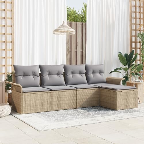 HOMEELIKE 5-teiliges Garten Sofa Set mit Kissen in beigem Poly Rattan von HOMEELIKE