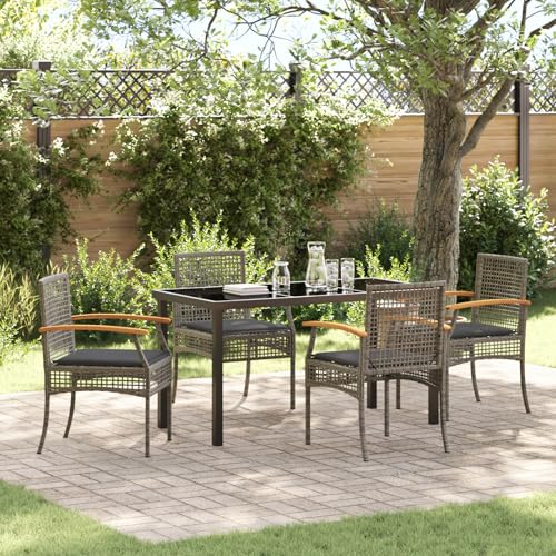 HOMEELIKE 5-teiliges Gartenessset mit Kissen in Grau aus Poly Rattan von HOMEELIKE
