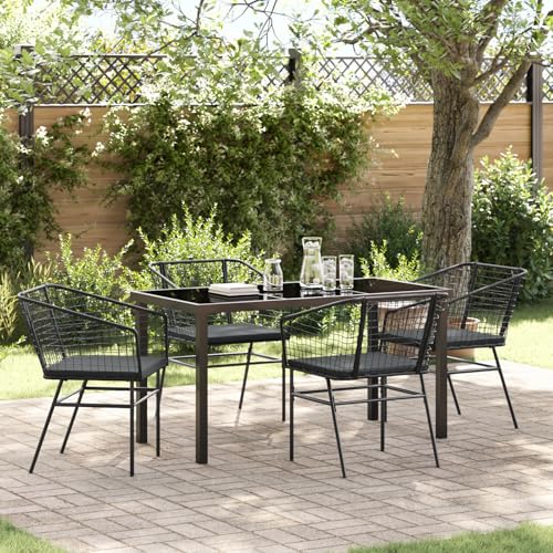 HOMEELIKE 5-teiliges Gartenset mit Kissen Schwarz Poly Rattan von HOMEELIKE