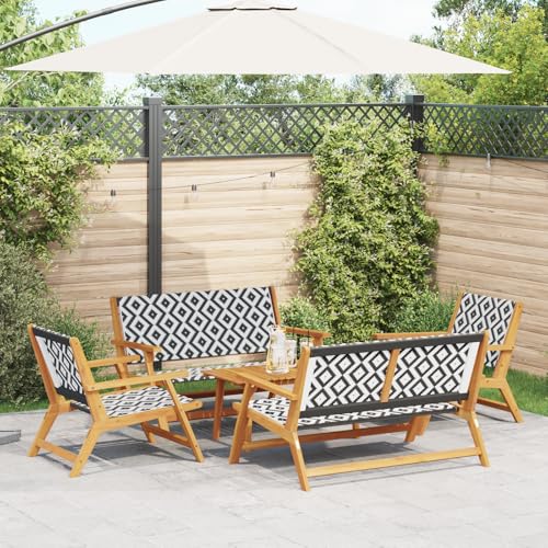 HOMEELIKE 5-teiliges Gartenstuhl- und Tischset in Schwarz und Wei? aus Akazienholz von HOMEELIKE