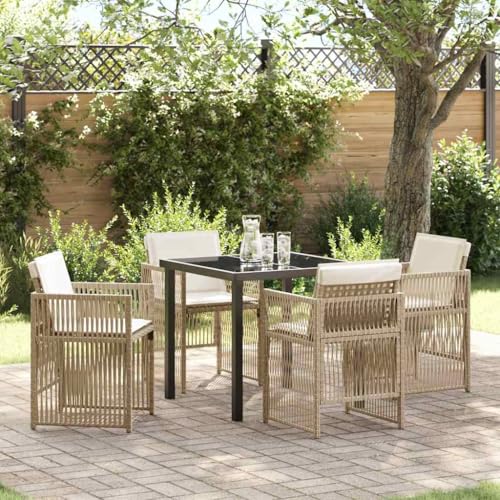 HOMEELIKE 5-teiliges Gartentisch-Set aus beigem Poly-Rattan von HOMEELIKE