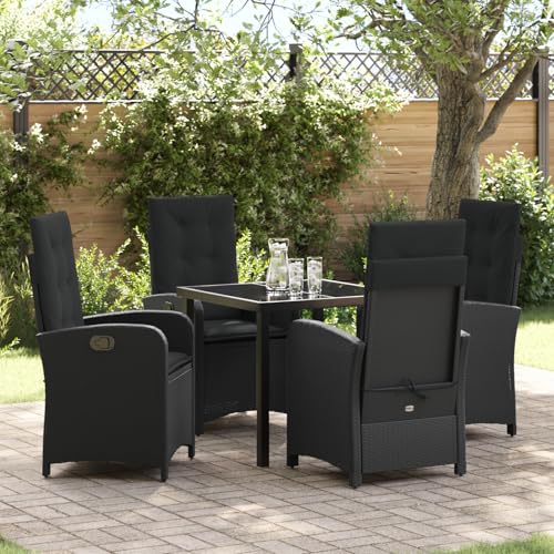 HOMEELIKE 5-teiliges Gartentisch-Set mit Kissen Schwarz Poly-Rattan von HOMEELIKE