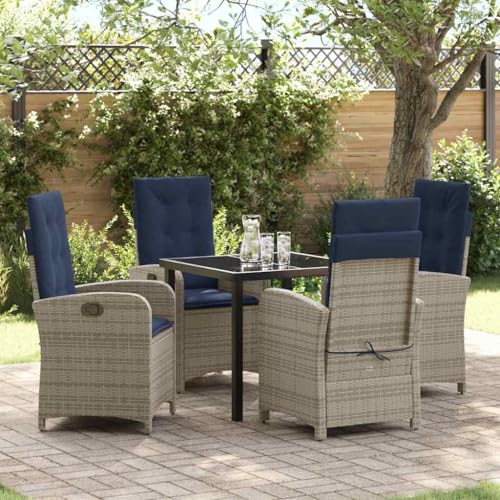HOMEELIKE 5-teiliges Gartentisch-Set mit grauen Kissen aus Poly-Rattan. von HOMEELIKE