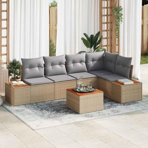 HOMEELIKE 6-TLG. Garten-Sofagarnitur mit Kissen Beige Poly Rattan Akazie HOMEELIKE 6-TLG. Garten-Sofagarnitur mit Kissen Beige Poly Rattan Akazie von HOMEELIKE