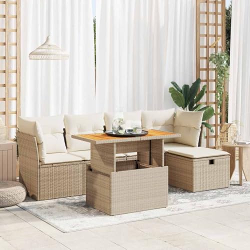 HOMEELIKE 6-TLG. Garten-Sofagarnitur mit Kissen Beige Poly Rattan Akazie HOMEELIKE 6-TLG. Garten-Sofagarnitur mit Kissen Beige Poly Rattan Akazie von HOMEELIKE