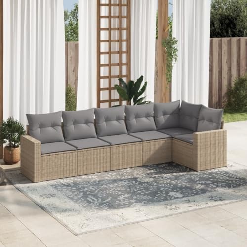 HOMEELIKE 6-TLG. Garten-Sofagarnitur mit Kissen Beige Poly Rattan von HOMEELIKE