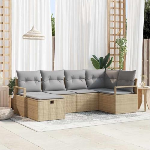 HOMEELIKE 6-TLG. Garten-Sofagarnitur mit Kissen Beige Poly Rattan HOMEELIKE 6-TLG. Garten-Sofagarnitur mit Kissen Beige Poly Rattan von HOMEELIKE