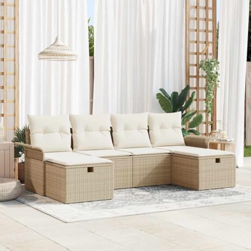 HOMEELIKE 6-TLG. Garten-Sofagarnitur mit Kissen Beige Poly Rattan HOMEELIKE 6-TLG. Garten-Sofagarnitur mit Kissen Beige Poly Rattan von HOMEELIKE