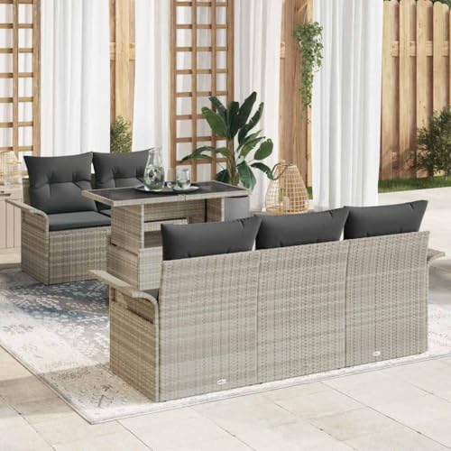HOMEELIKE 6-TLG. Garten-Sofagarnitur mit Kissen Hellgrau Poly Rattan HOMEELIKE 6-TLG. Garten-Sofagarnitur mit Kissen Hellgrau Poly Rattan von HOMEELIKE