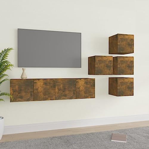 HOMEELIKE Wandmontiertes TV-Schrank-Set 6-TLG. in R?uchereiche-Optik mit gro?z¨¹gigem Stauraum HOMEELIKE Wandmontiertes TV-Schrank-Set 6-TLG. in R?uchereiche-Optik mit gro?z¨¹gigem Stauraum von HOMEELIKE