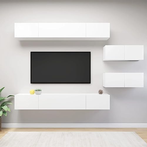 HOMEELIKE 6-TLG. TV-Schrank-Set Wei? Holzwerkstoff von HOMEELIKE