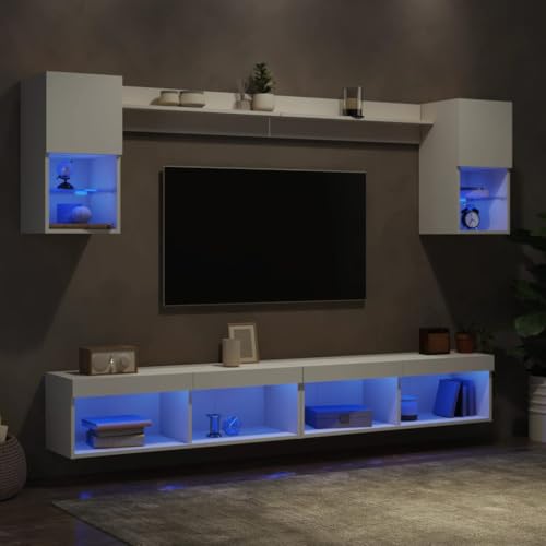 Wohnwand mit RGB LED-Beleuchtung, 6-teilig, Wei?, Holzwerkstoff von HOMEELIKE