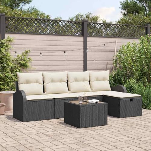 HOMEELIKE 6 Teile Garten Sofa Set mit Kissen Schwarz Poly Rattan HOMEELIKE 6 Teile Garten Sofa Set mit Kissen Schwarz Poly Rattan von HOMEELIKE