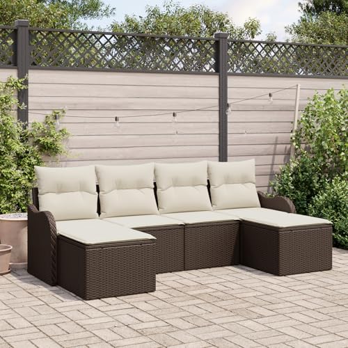 HOMEELIKE 6-teilige Garten Sofa Set mit Kissen Braun Poly Rattan von HOMEELIKE