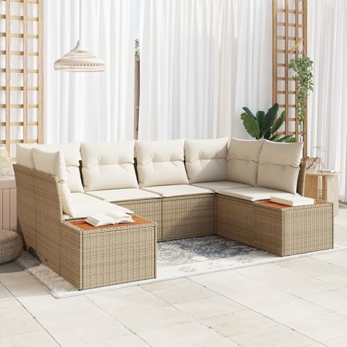 HOMEELIKE 6-teiliges Garten Sofa Set mit Kissen Beige Poly Rattan Akazie von HOMEELIKE