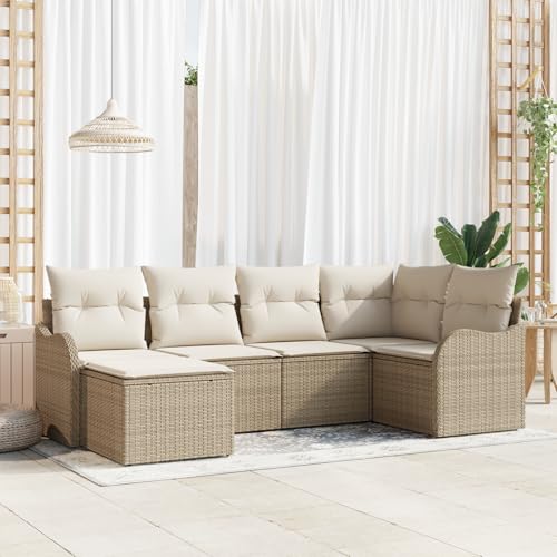 HOMEELIKE 6-teiliges Garten Sofa Set mit Kissen Beige Poly Rattan von HOMEELIKE