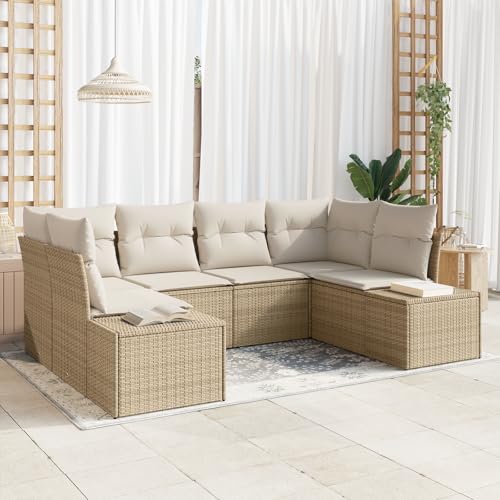 HOMEELIKE 6-teiliges Garten Sofa Set mit Kissen Beige Poly Rattan von HOMEELIKE