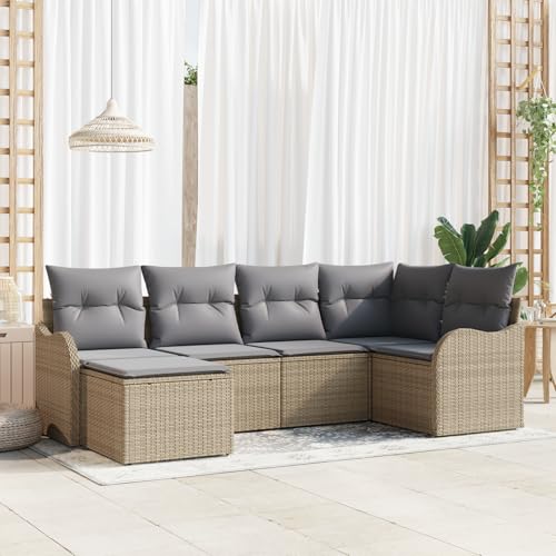 HOMEELIKE 6-teiliges Garten Sofa Set mit Kissen Beige Poly Rattan HOMEELIKE 6-teiliges Garten Sofa Set mit Kissen Beige Poly Rattan von HOMEELIKE