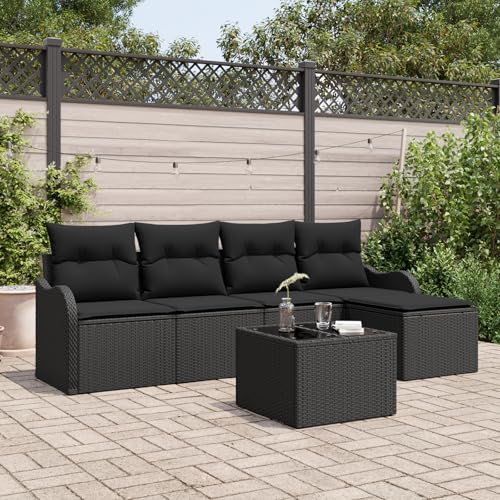 HOMEELIKE 6-teiliges Garten-Sofa-Set mit Kissen Beige Poly-Rattan von HOMEELIKE