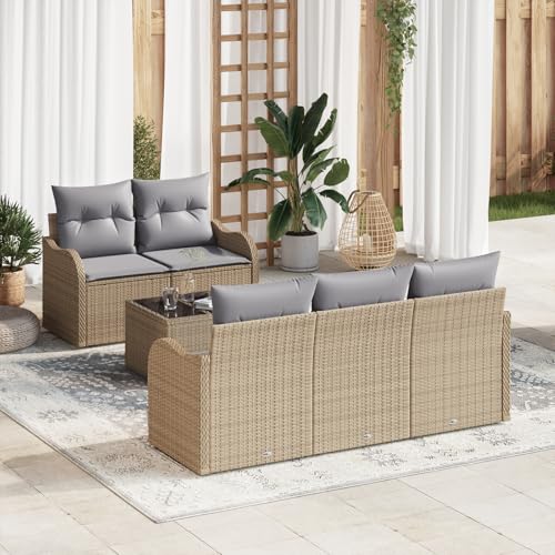 HOMEELIKE 6-teiliges Garten-Sofa-Set mit Kissen Beige Poly Rattan HOMEELIKE 6-teiliges Garten-Sofa-Set mit Kissen Beige Poly Rattan von HOMEELIKE