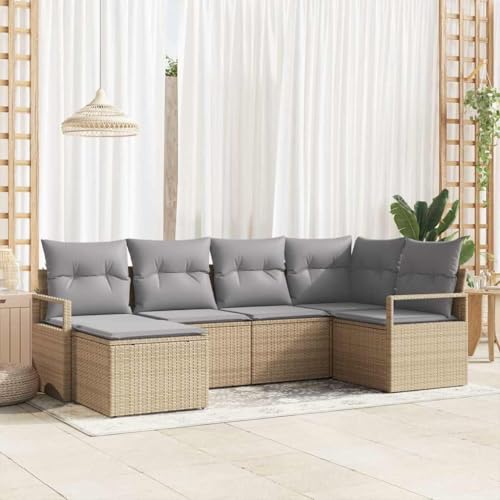 HOMEELIKE 6-teiliges Garten Sofa Set mit Kissen Beige Poly Rattan HOMEELIKE 6-teiliges Garten Sofa Set mit Kissen Beige Poly Rattan von HOMEELIKE