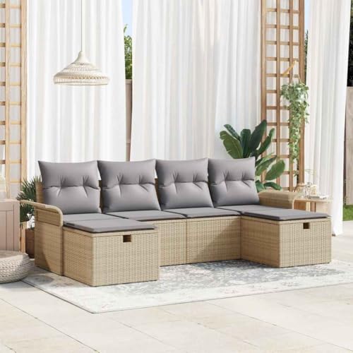 HOMEELIKE 6-teiliges Garten-Sofa-Set mit Kissen Beige Poly Rattan von HOMEELIKE