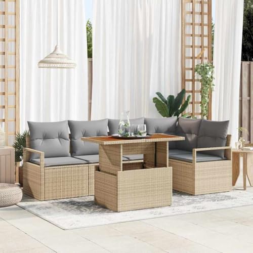 HOMEELIKE 6-teiliges Garten-Sofa-Set mit Kissen Beige Poly Rattan HOMEELIKE 6-teiliges Garten-Sofa-Set mit Kissen Beige Poly Rattan von HOMEELIKE