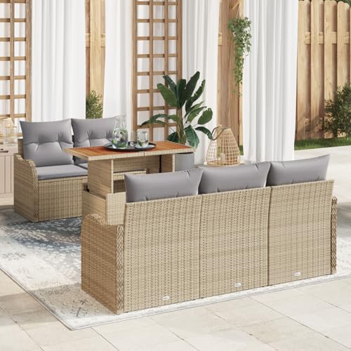 HOMEELIKE 6-teiliges Garten Sofa Set mit Kissen Beige aus Poly Rattan Akazie von HOMEELIKE