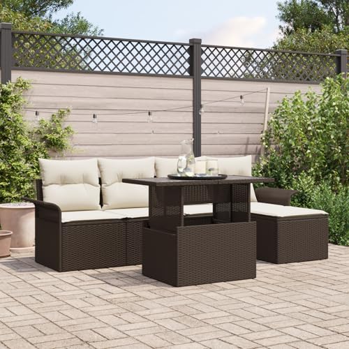 HOMEELIKE 6-teiliges Garten Sofa Set mit Kissen Braun Poly Rattan von HOMEELIKE