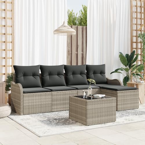 HOMEELIKE 6-teiliges Garten Sofa Set mit Kissen Grau Poly Rattan von HOMEELIKE