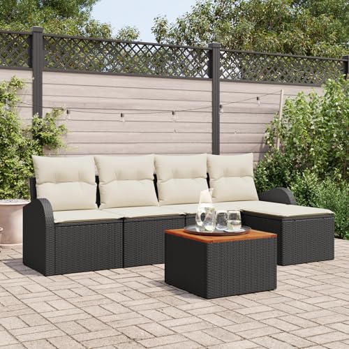 HOMEELIKE 6-teiliges Garten-Sofa-Set mit Kissen Schwarz Poly-Rattan Akazie HOMEELIKE 6-teiliges Garten-Sofa-Set mit Kissen Schwarz Poly-Rattan Akazie von HOMEELIKE