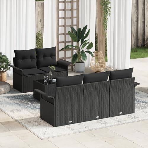 HOMEELIKE 6-teiliges Garten Sofa Set mit Kissen Schwarz Poly Rattan von HOMEELIKE