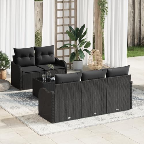 HOMEELIKE 6-teiliges Garten-Sofa-Set mit Kissen Schwarz Poly Rattan von HOMEELIKE