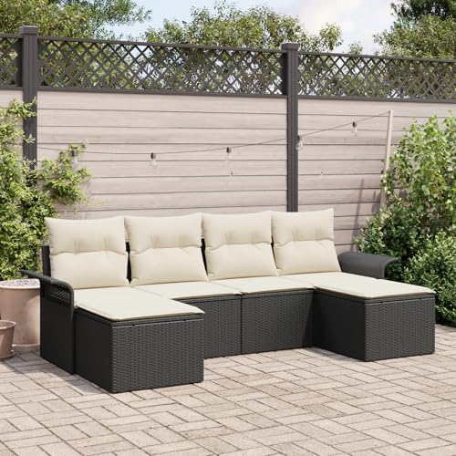 HOMEELIKE 6-teiliges Garten Sofa Set mit Kissen Schwarz Poly Rattan von HOMEELIKE