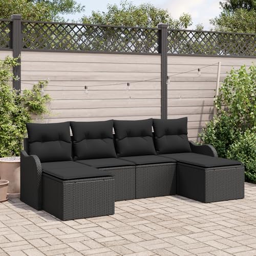 HOMEELIKE 6-teiliges Garten Sofa Set mit Kissen Schwarzes Poly Rattan von HOMEELIKE