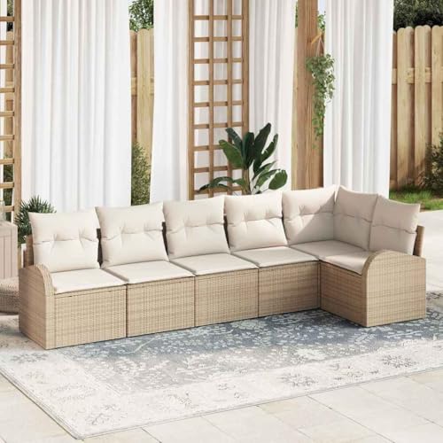 HOMEELIKE 6-teiliges Garten-Sofa-Set mit Kissen aus beige Poly-Rattan HOMEELIKE 6-teiliges Garten-Sofa-Set mit Kissen aus beige Poly-Rattan von HOMEELIKE