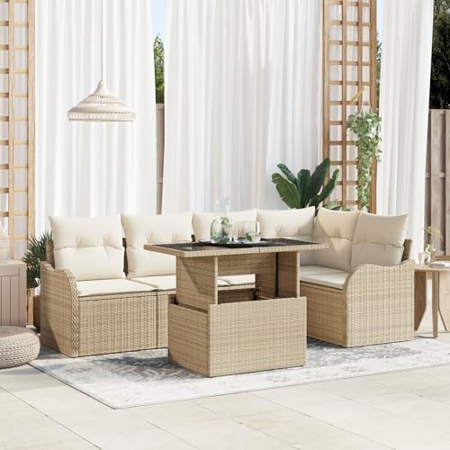 HOMEELIKE 6-teiliges Garten-Sofa-Set mit Kissen aus beigem Poly-Rattan von HOMEELIKE
