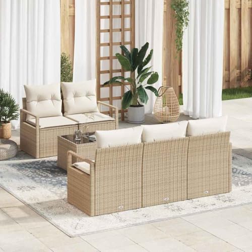 HOMEELIKE 6-teiliges Garten-Sofa-Set mit Kissen in Beige aus Poly Rattan HOMEELIKE 6-teiliges Garten-Sofa-Set mit Kissen in Beige aus Poly Rattan von HOMEELIKE