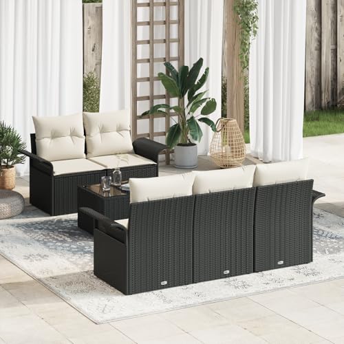 HOMEELIKE 6-teiliges Garten Sofa Set mit Kissen in Schwarz aus Poly Rattan von HOMEELIKE