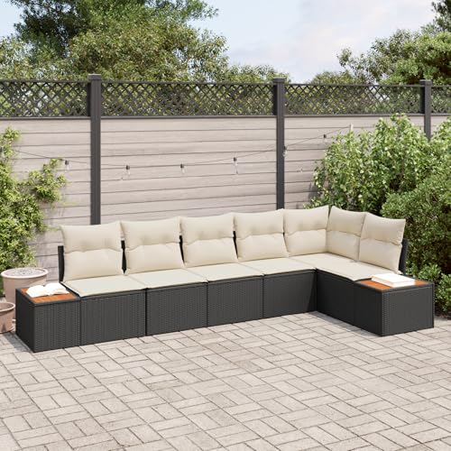 HOMEELIKE 6-teiliges Garten Sofa Set mit Kissen in schwarzem Poly Rattan von HOMEELIKE